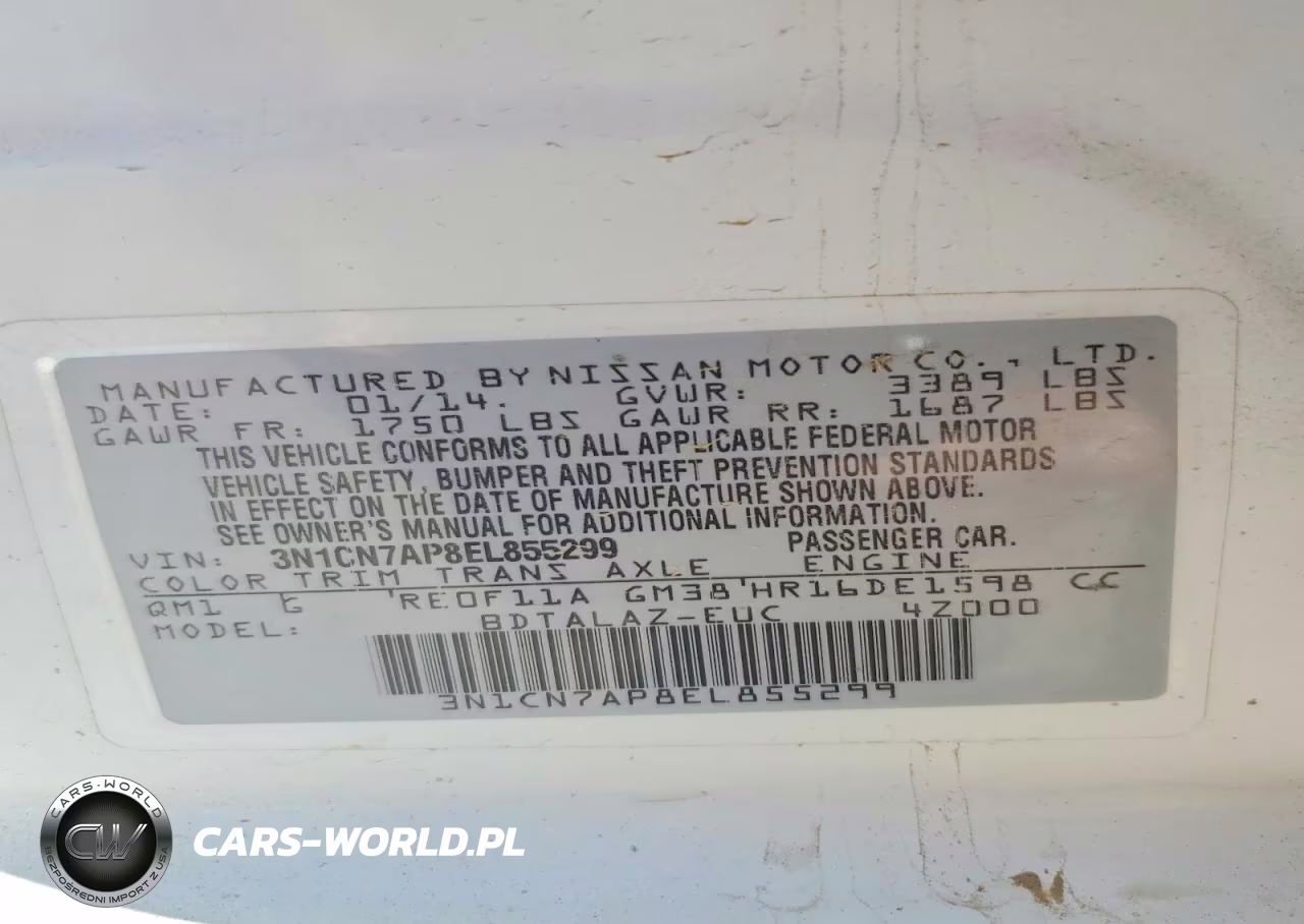 2014 Nissan Versa 1.6 S Plus VIN:3N1CN7AP8EL855299 - 12