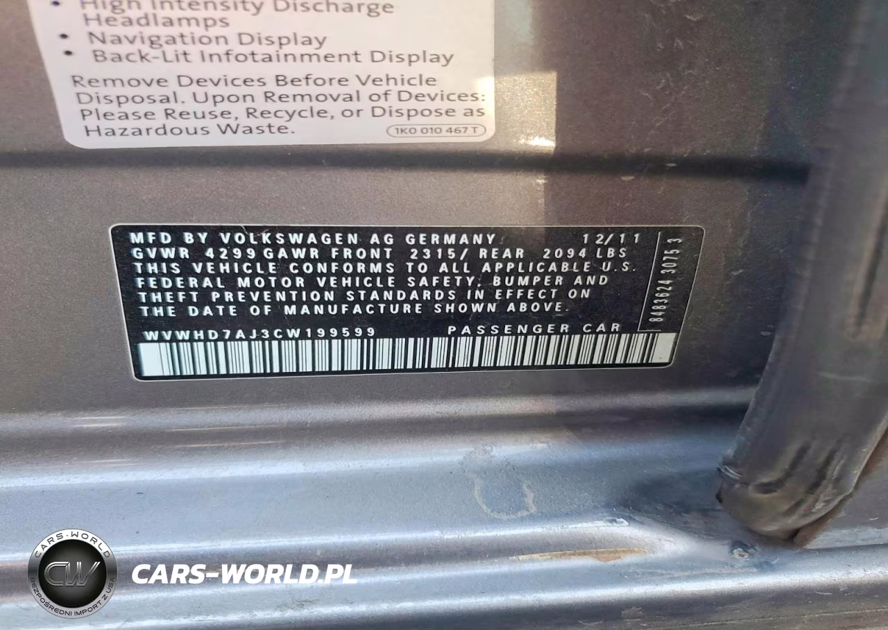 2012 Volkswagen Gti VIN:WVWHD7AJ3CW199599 - 12