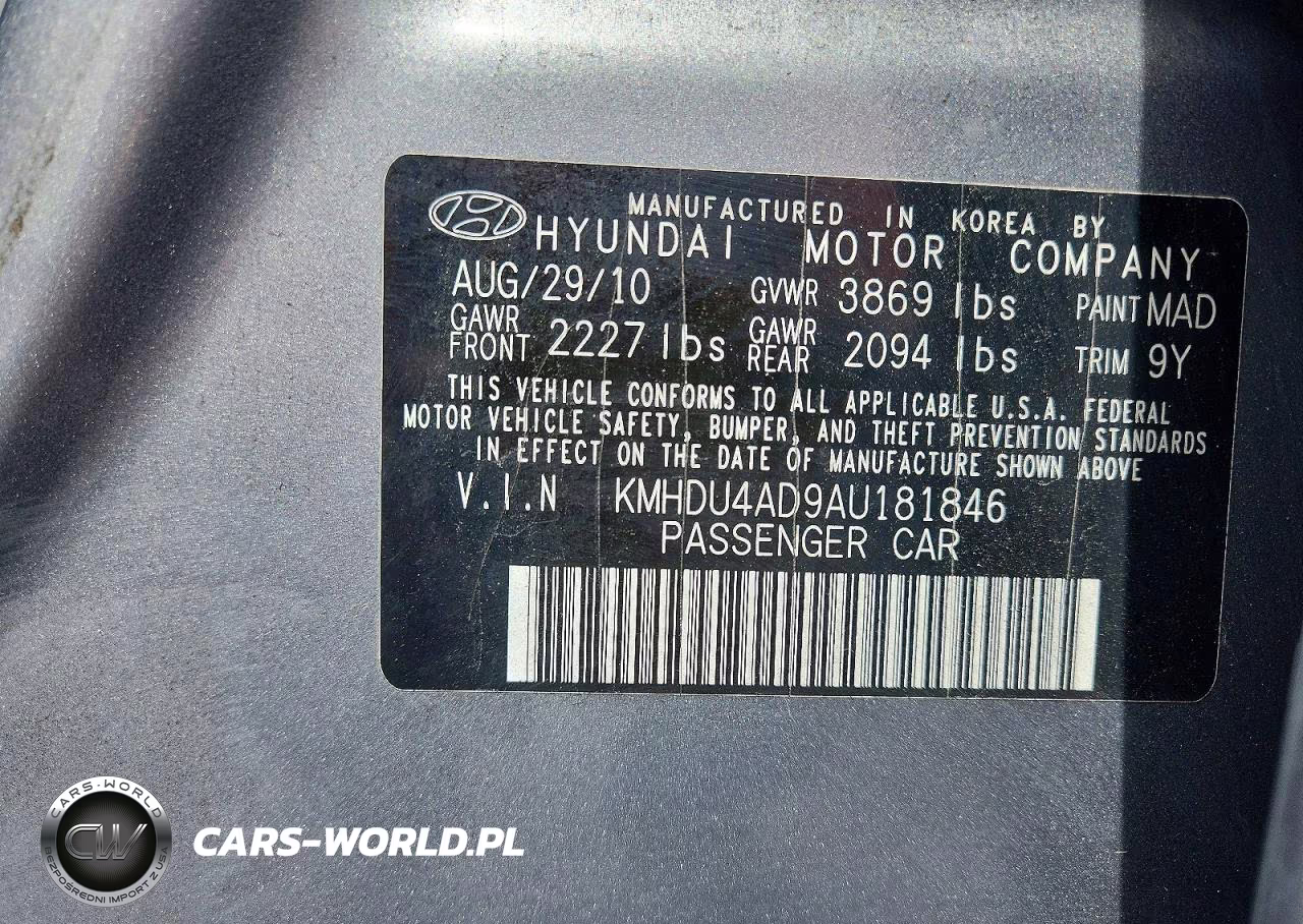 2010 Hyundai Elantra Gls VIN:KMHDU4AD9AU181846 - 12