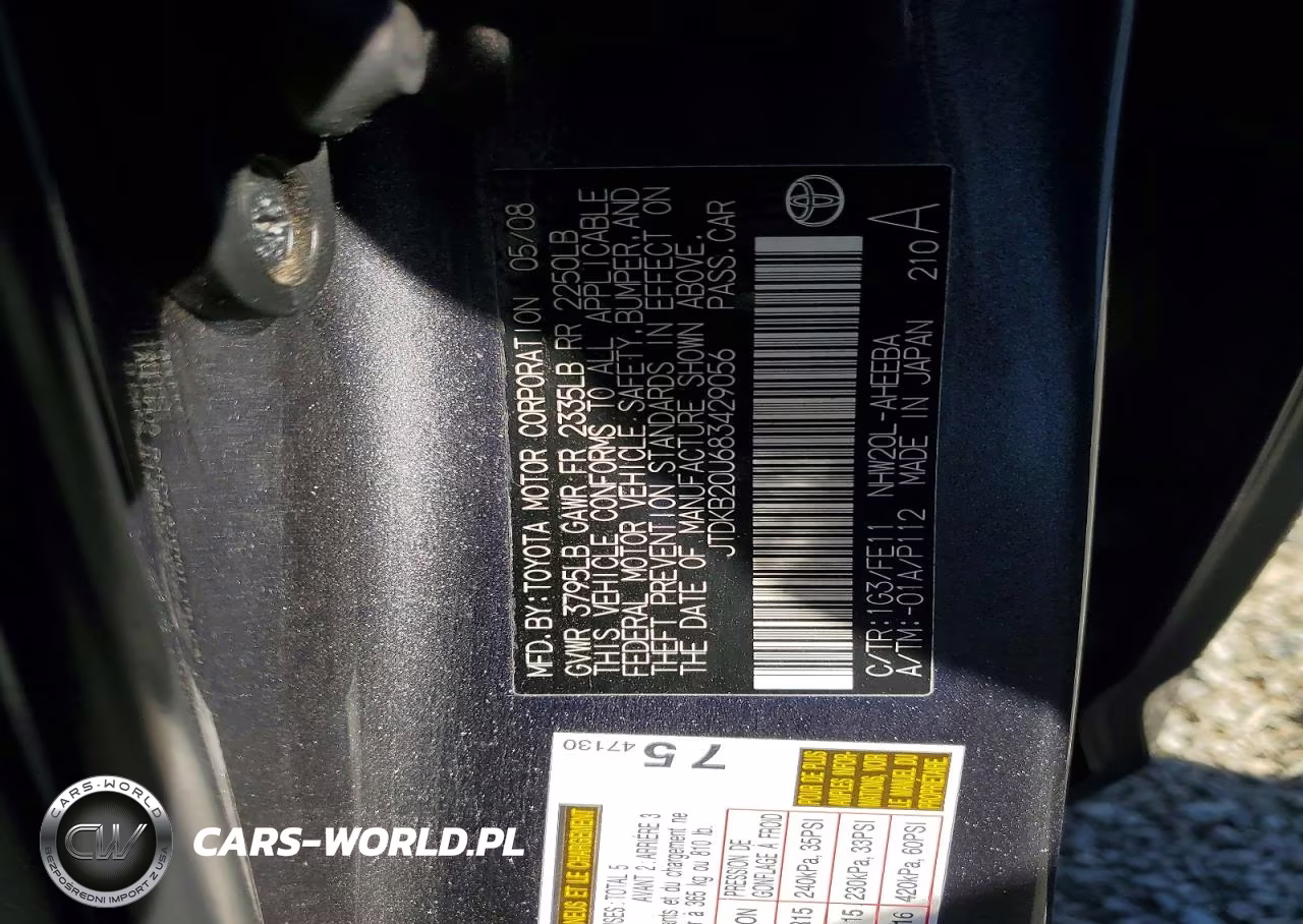 2008 Toyota Prius Base VIN:JTDKB20U683429056 - 12