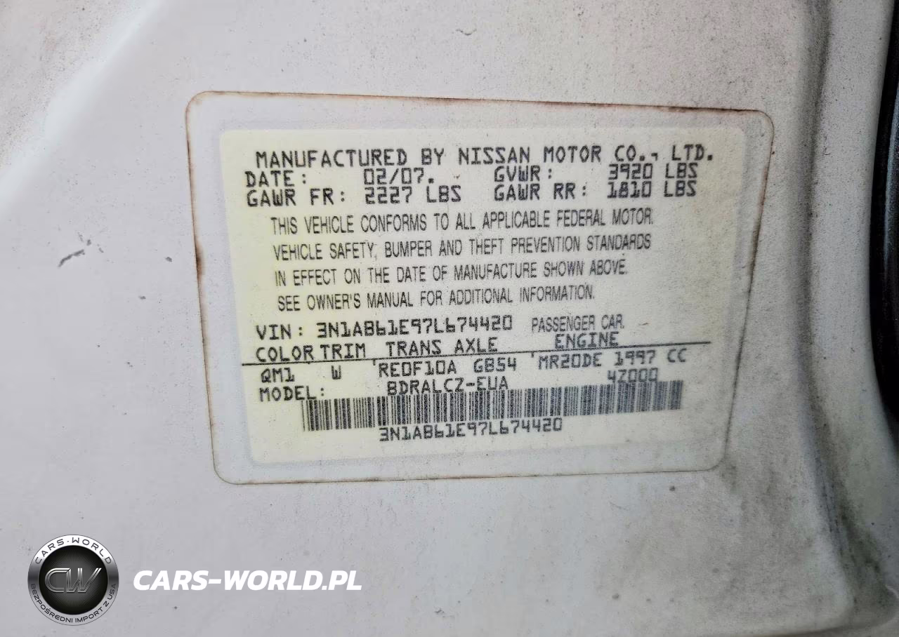 2007 Nissan Sentra 2.0 VIN:3N1AB61E97L674420 - 13