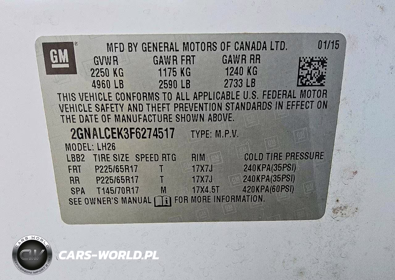2015 Chevrolet Equinox Lt VIN:2GNALCEK3F6274517 - 12