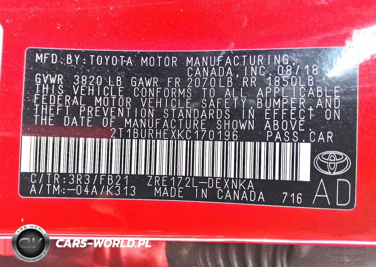 2019 Toyota Corolla Le VIN:2T1BURHEXKC170196 - 12