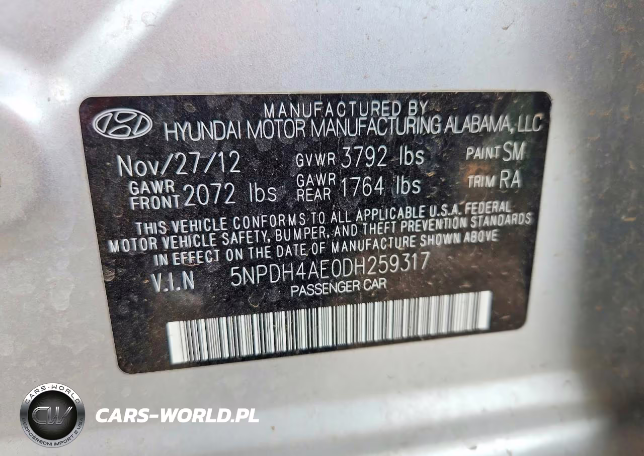 2013 Hyundai Elantra Gls VIN:5NPDH4AE0DH259317 - 12