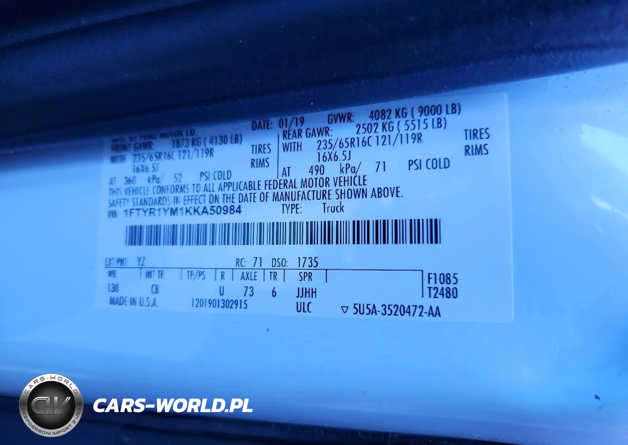 2019 Ford Transit T-250 VIN:1FTYR1YM1KKA50984 - 13