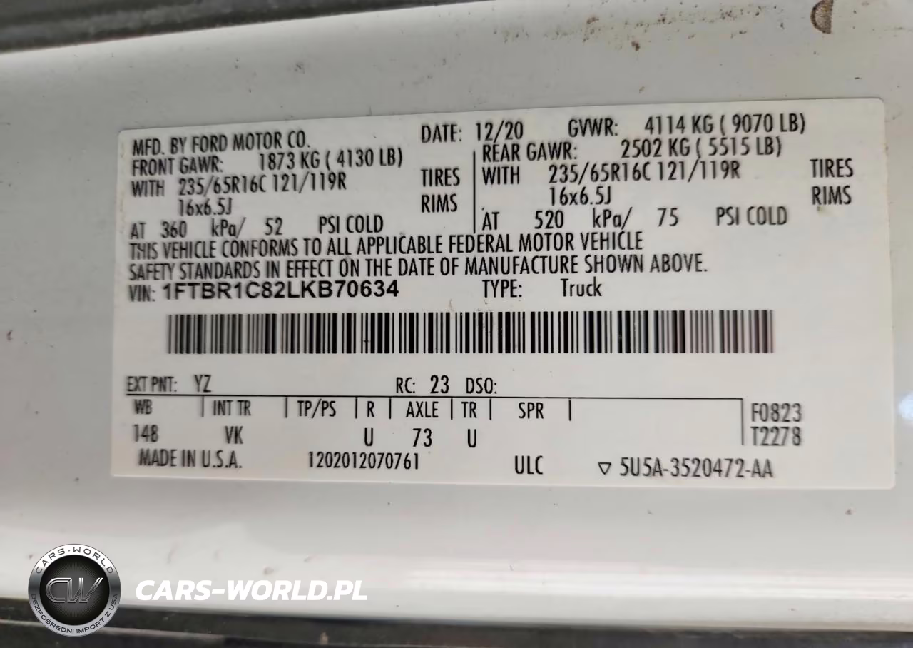 2020 Ford Transit T-250 VIN:1FTBR1C82LKB70634 - 13
