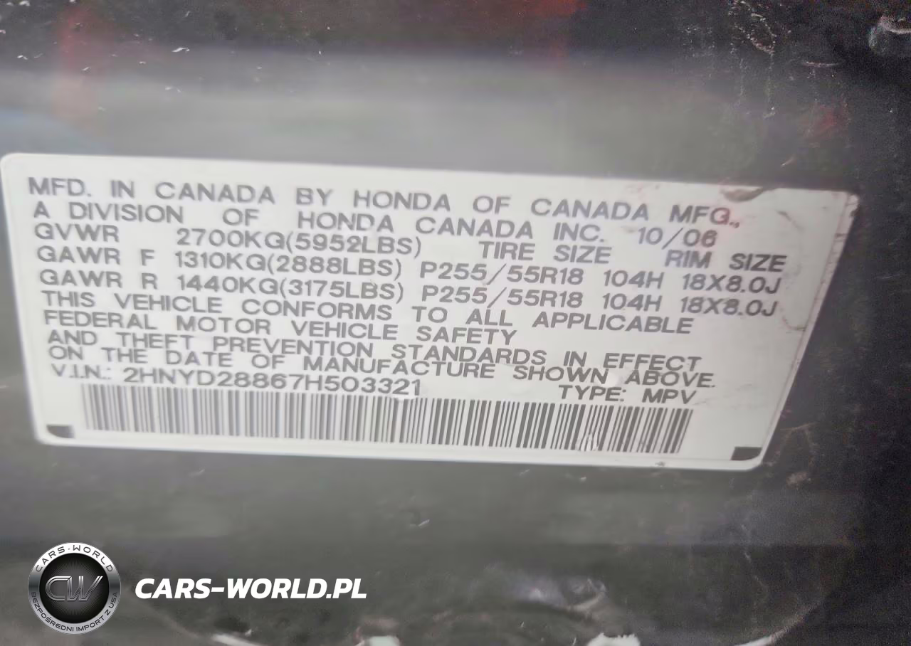 2007 Acura Mdx Sport VIN:2HNYD28867H503321 - 13
