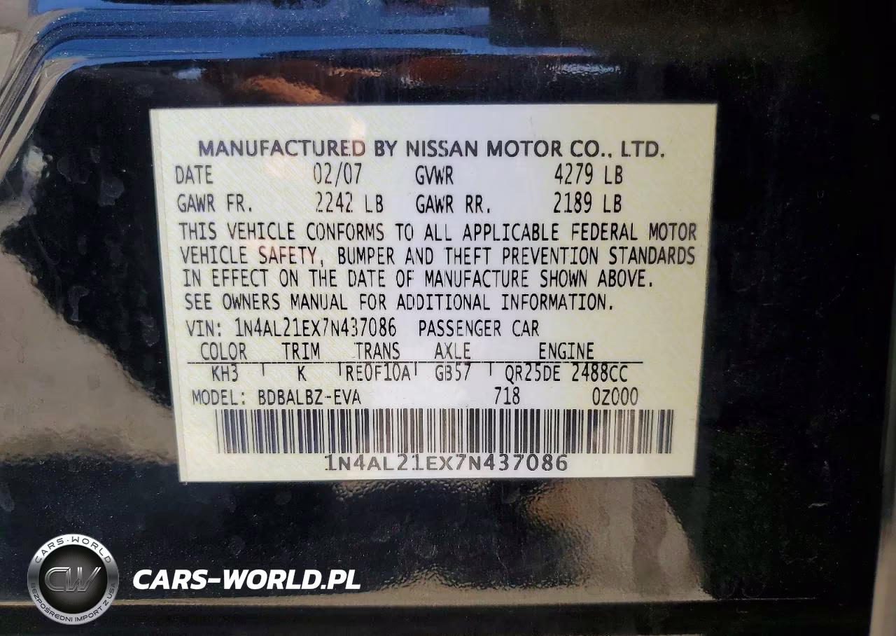 2007 Nissan Altima 2.5 VIN:1N4AL21EX7N437086 - 12