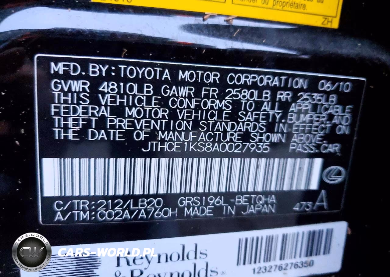 2010 Lexus Gs 350 VIN:JTHCE1KS8A0027935 - 12
