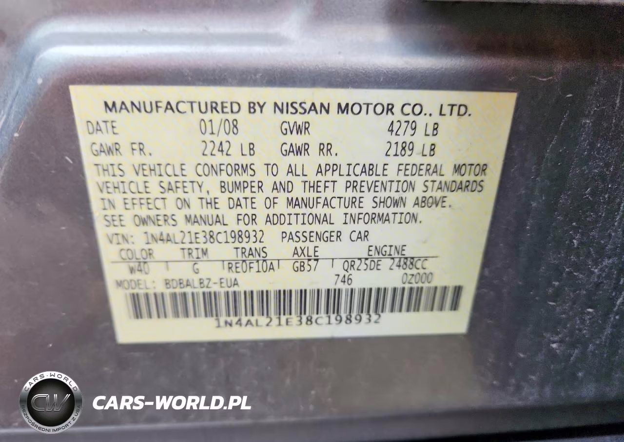 2008 Nissan Altima 2.5 VIN:1N4AL21E38C198932 - 12