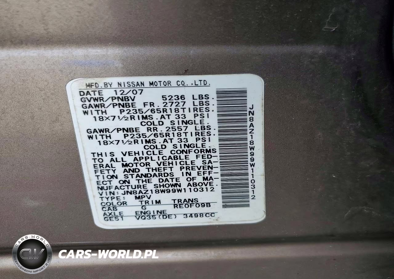 2009 Nissan Murano S VIN:JN8AZ18W99W110312 - 12