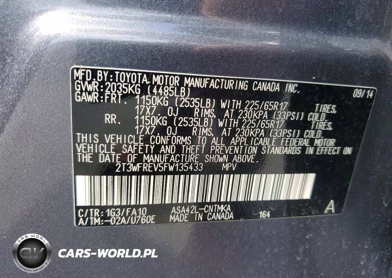 2015 Toyota Rav4 Xle VIN:2T3WFREV5FW135433 - 12