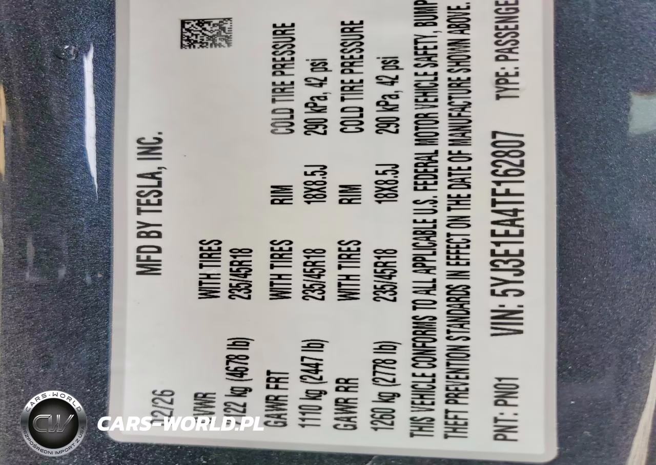 2026 Tesla Model 3 VIN:5YJ3E1EA4TF162807 - 12