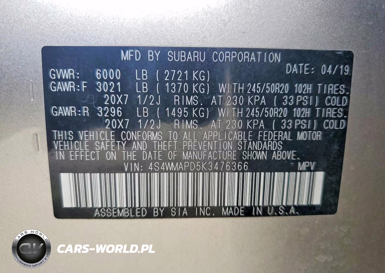 2019 Subaru Ascent Limited VIN:4S4WMAPD5K3476366 - 13