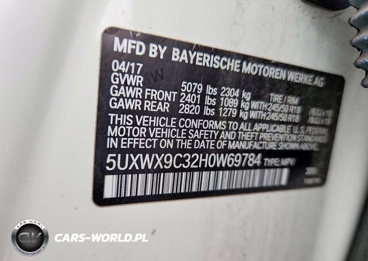 2017 BMW X3 xDrive28I VIN:5UXWX9C32H0W69784 - 13