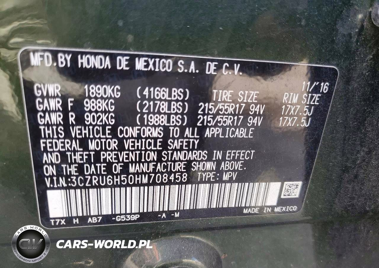 2017 Honda Hr-V Ex VIN:3CZRU6H50HM708458 - 14