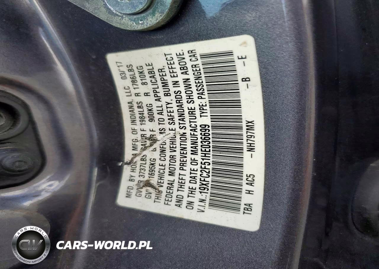 2017 Honda Civic Lx VIN:19XFC2F51HE036699 - 12