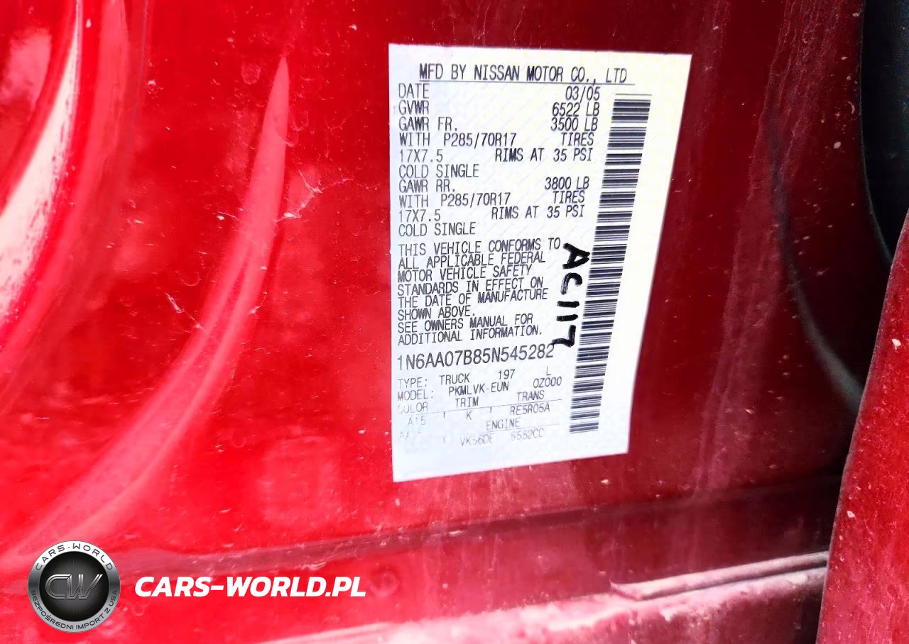 2005 Nissan Titan Xe VIN:1N6AA07B85N545282 - 12