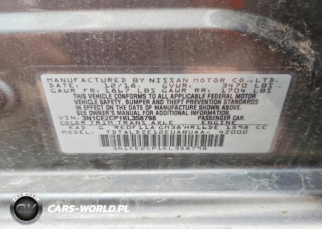 2019 Nissan Versa Note Sv VIN:3N1CE2CP1KL358798 - 13