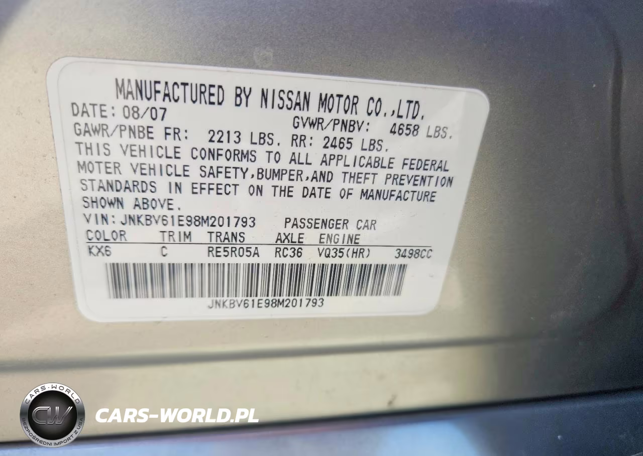2008 Infiniti G35 Base VIN:JNKBV61E98M201793 - 12