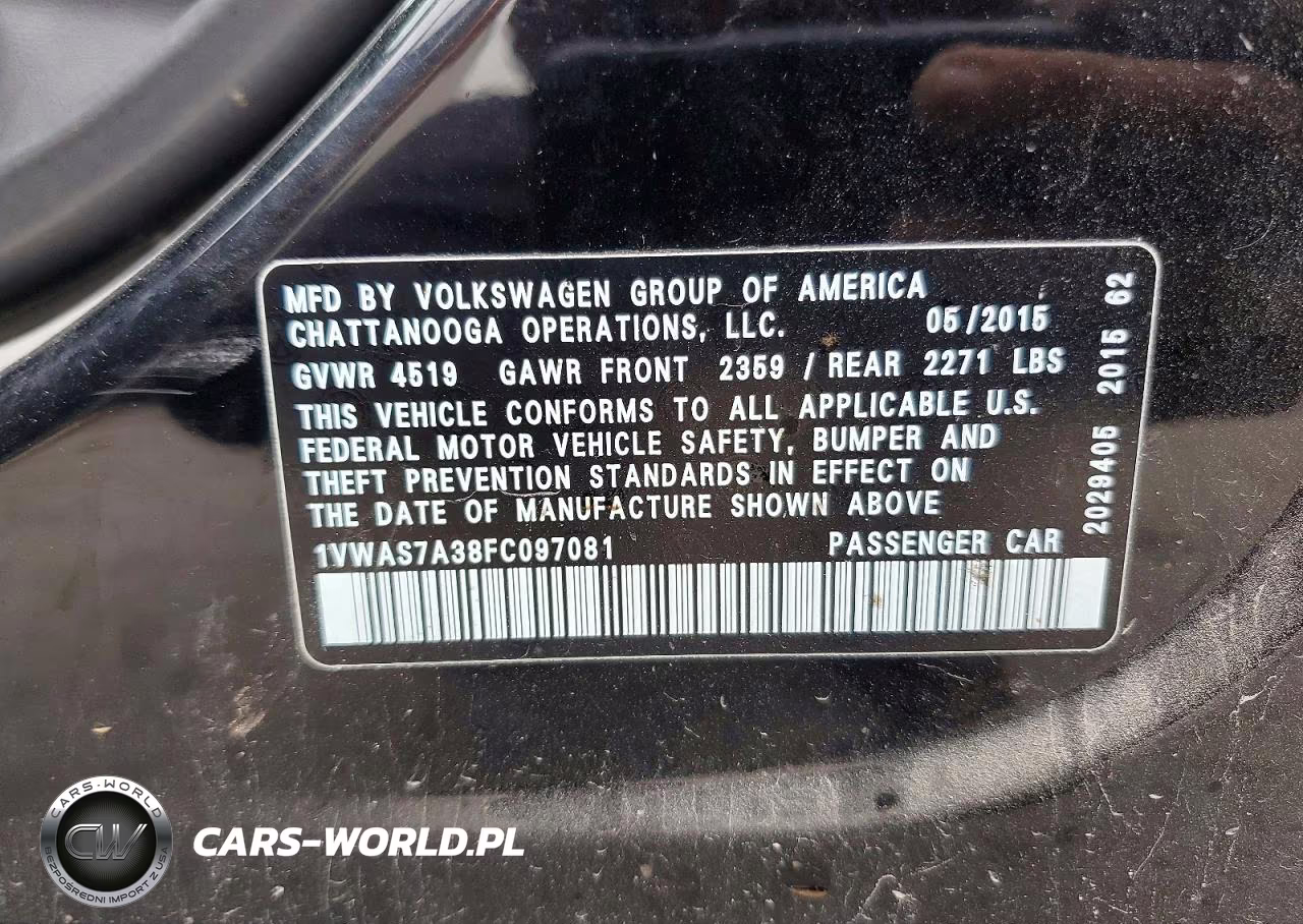 2015 Volkswagen Passat S VIN:1VWAS7A38FC097081 - 13