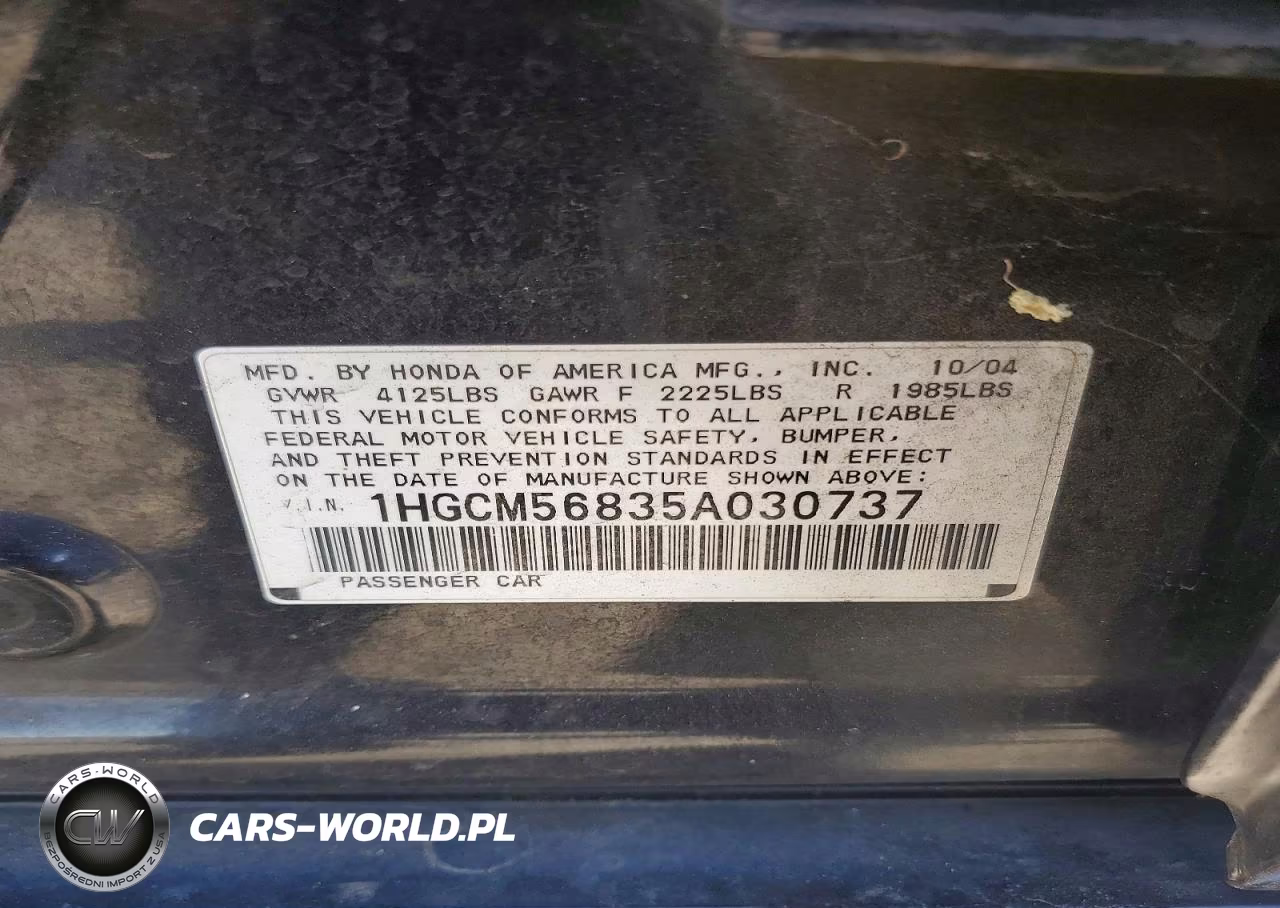 2005 Honda Accord Ex VIN:1HGCM56835A030737 - 12