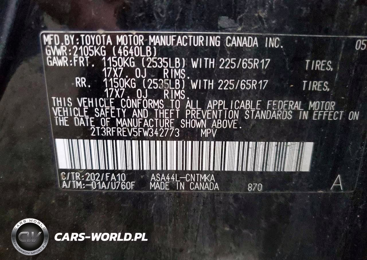 2015 Toyota Rav4 Xle VIN:2T3RFREV5FW342773 - 13