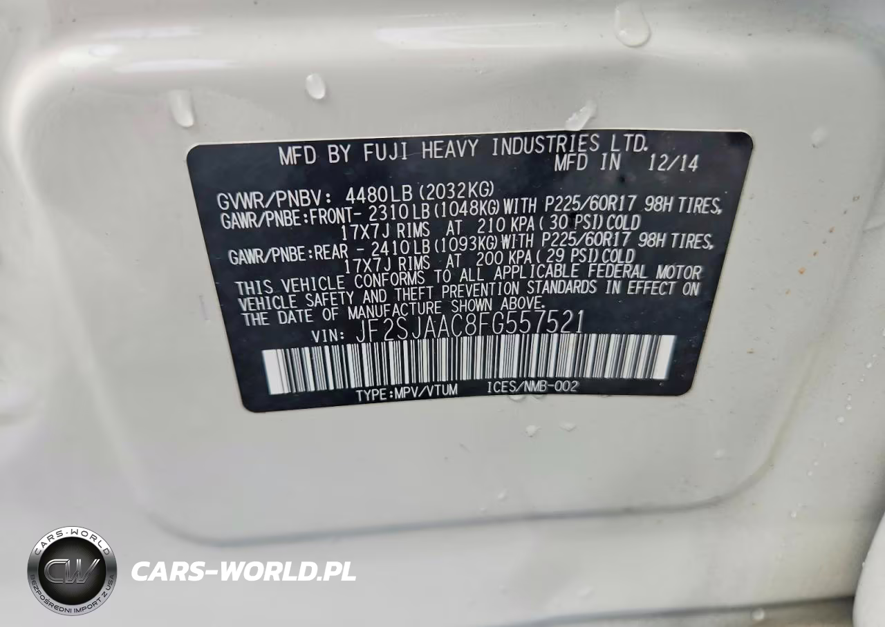 2015 Subaru Forester 2.5I VIN:JF2SJAAC8FG557521 - 12