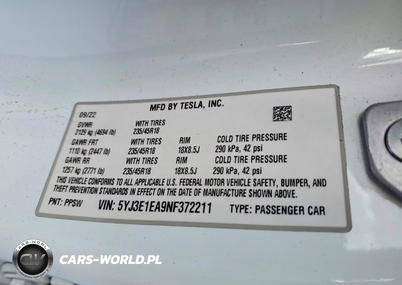 2022 Tesla Model 3 VIN:5YJ3E1EA9NF372211 - 12