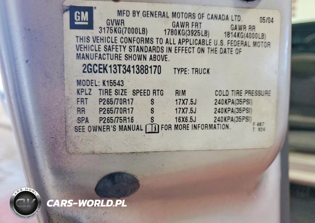 2004 Chevrolet Silverado K1500 VIN:2GCEK13T341388170 - 12