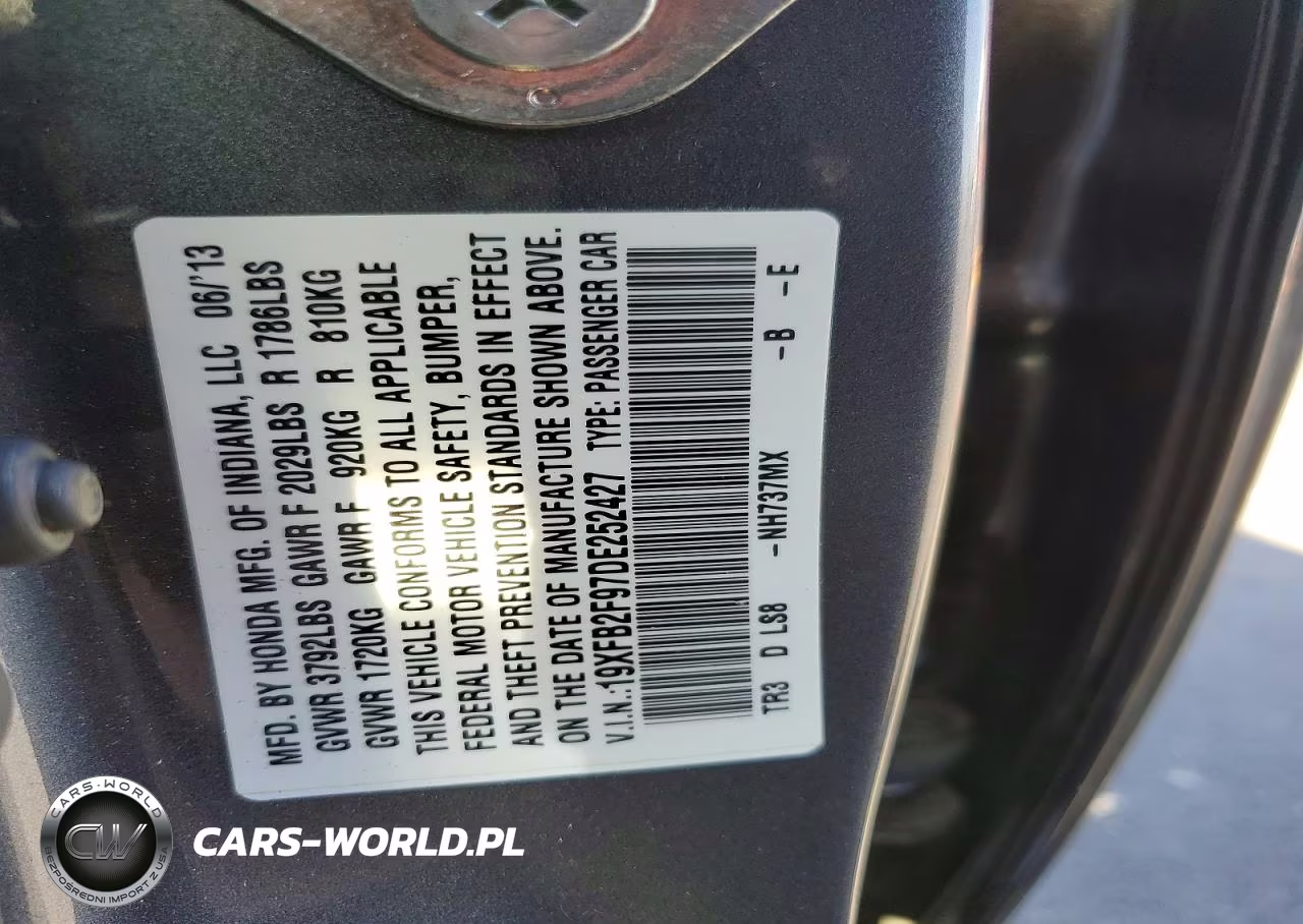 2013 Honda Civic Exl VIN:19XFB2F97DE252427 - 13