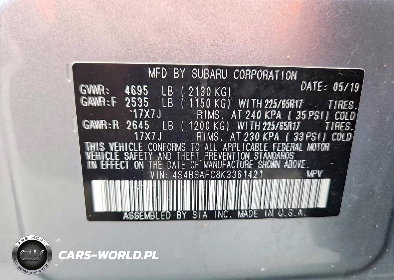2019 Subaru Outback 2.5I Premium VIN:4S4BSAFC8K3361421 - 12
