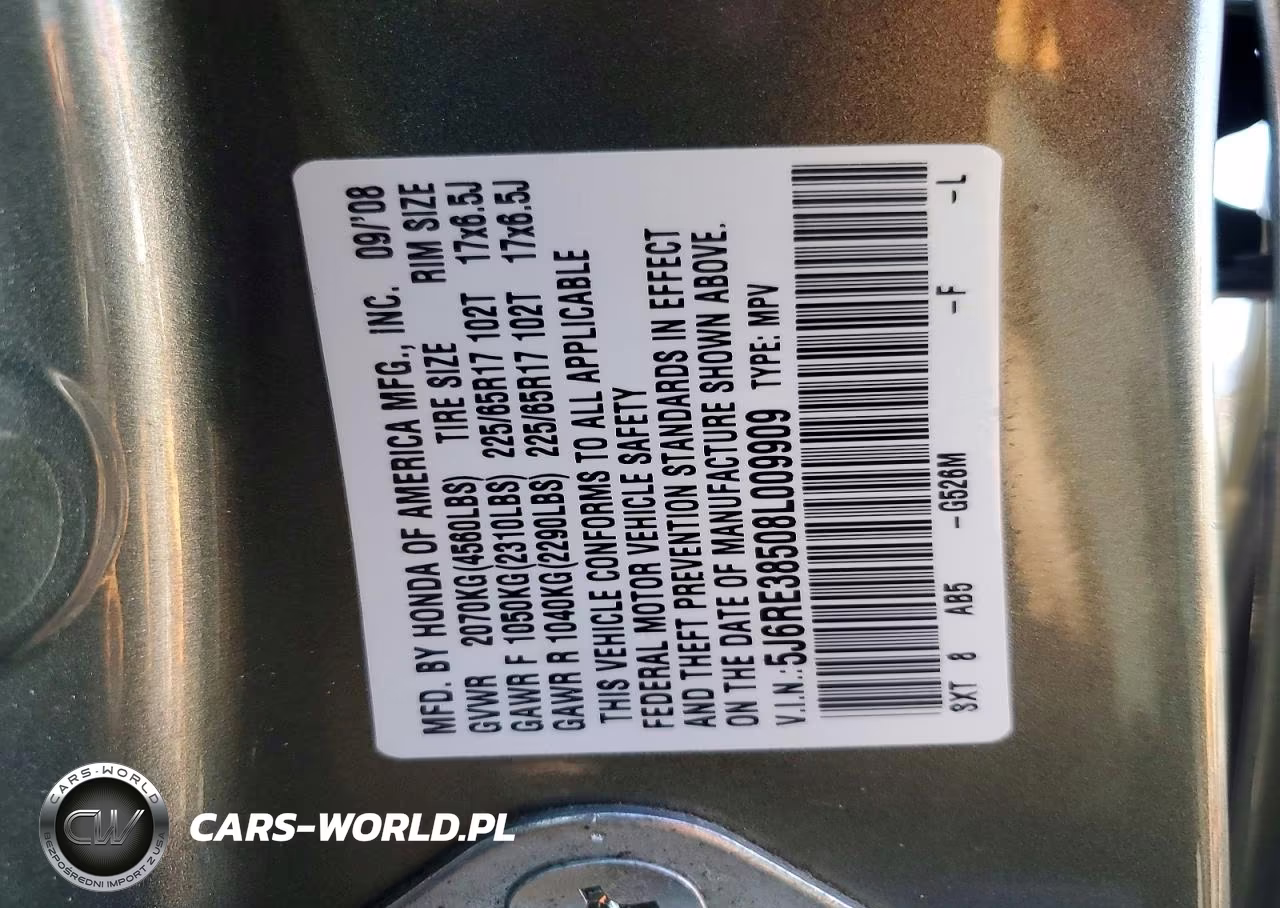 2008 Honda Cr-V Ex VIN:5J6RE38508L009909 - 13