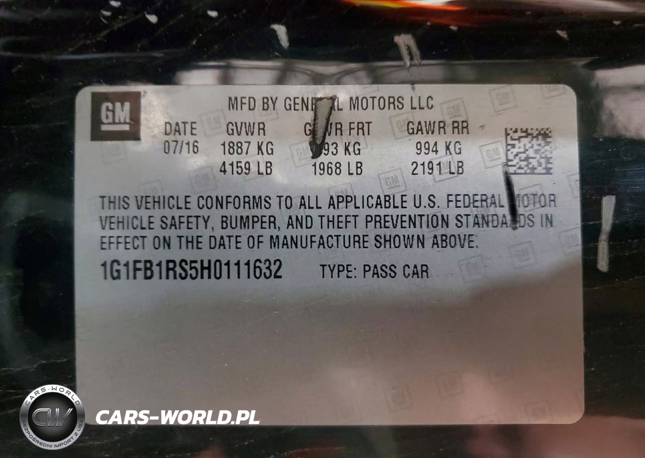 2017 Chevrolet Camaro Lt VIN:1G1FB1RS5H0111632 - 12