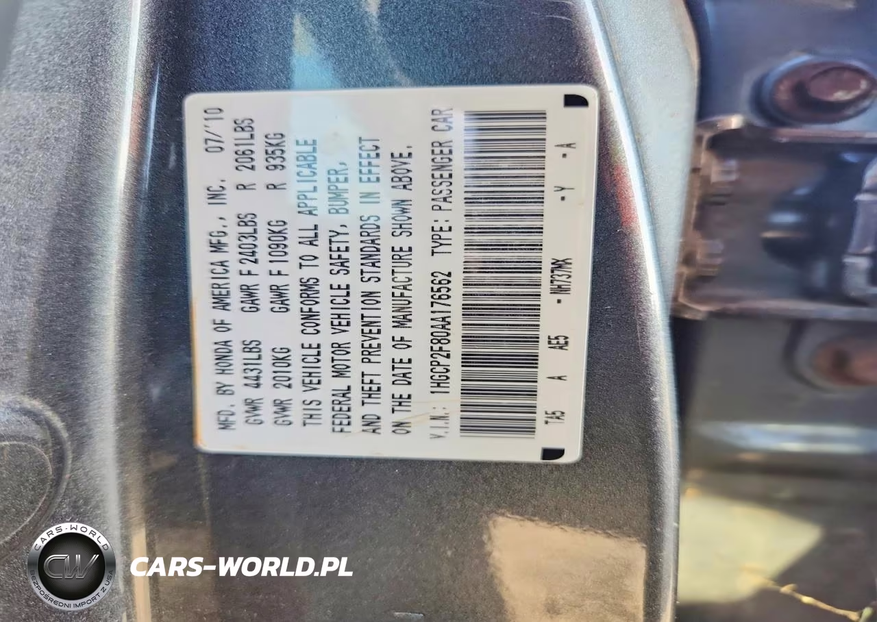 2010 Honda Accord Exl VIN:1HGCP2F80AA176562 - 12