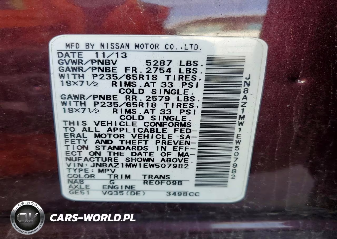2014 Nissan Murano Sl VIN:JN8AZ1MW1EW507982 - 12