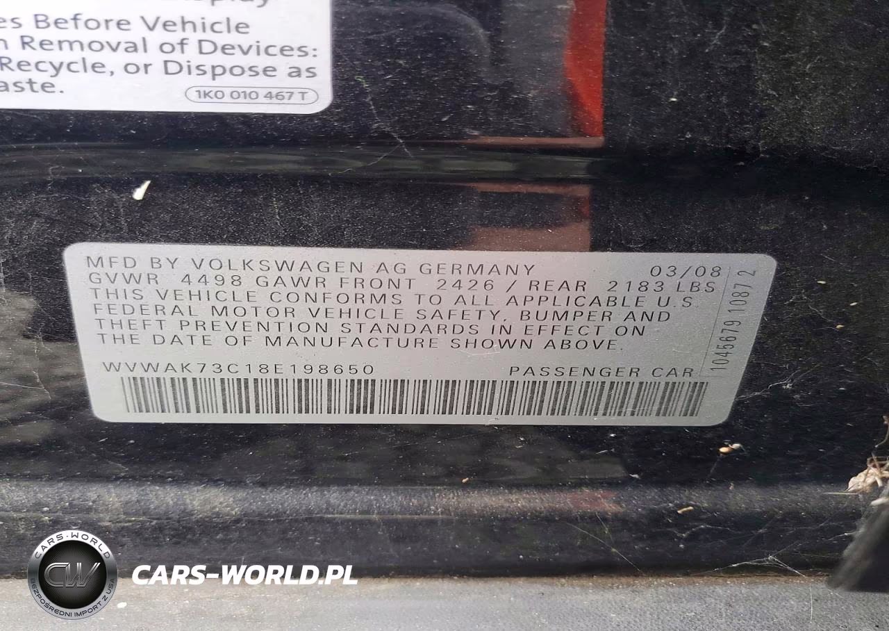 2008 Volkswagen Passat Komfort VIN:WVWAK73C18E198650 - 12