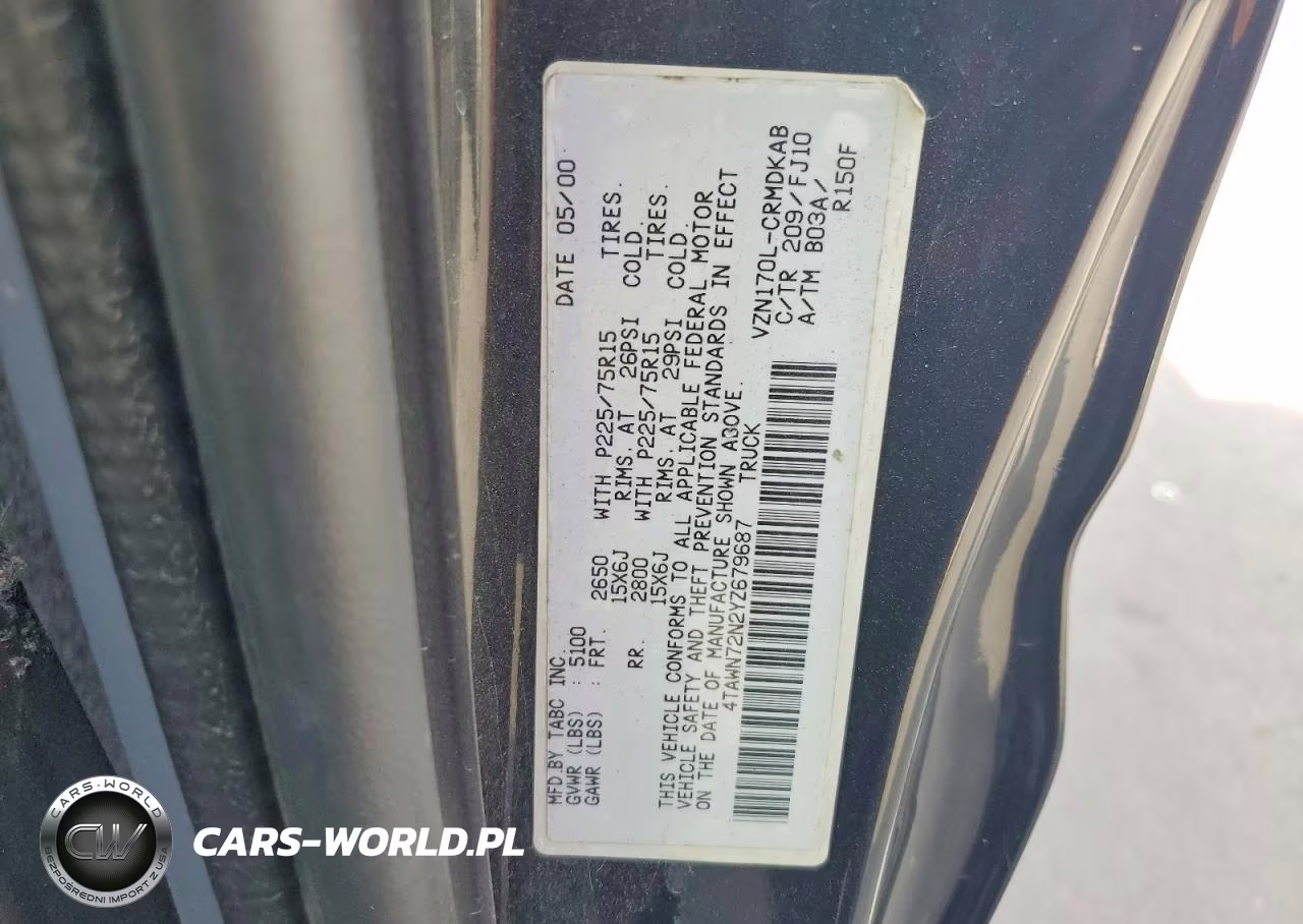 2000 Toyota Tacoma V6 VIN:4TAWN72N2YZ679687 - 12