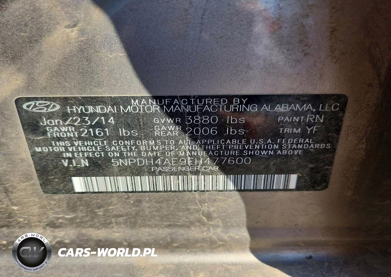 2014 Hyundai Elantra Se VIN:5NPDH4AE9EH477600 - 12
