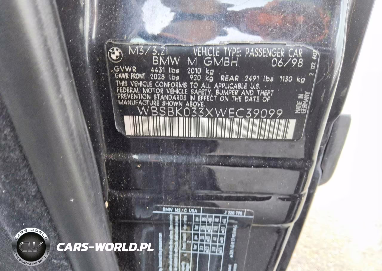 1998 BMW M3 Automatic VIN:WBSBK033XWEC39099 - 13