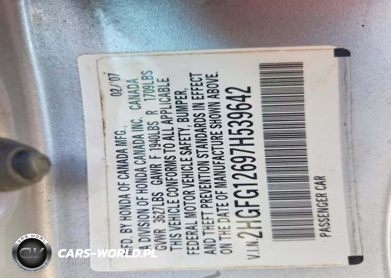2007 Honda Civic Lx VIN:2HGFG12697H539642 - 12