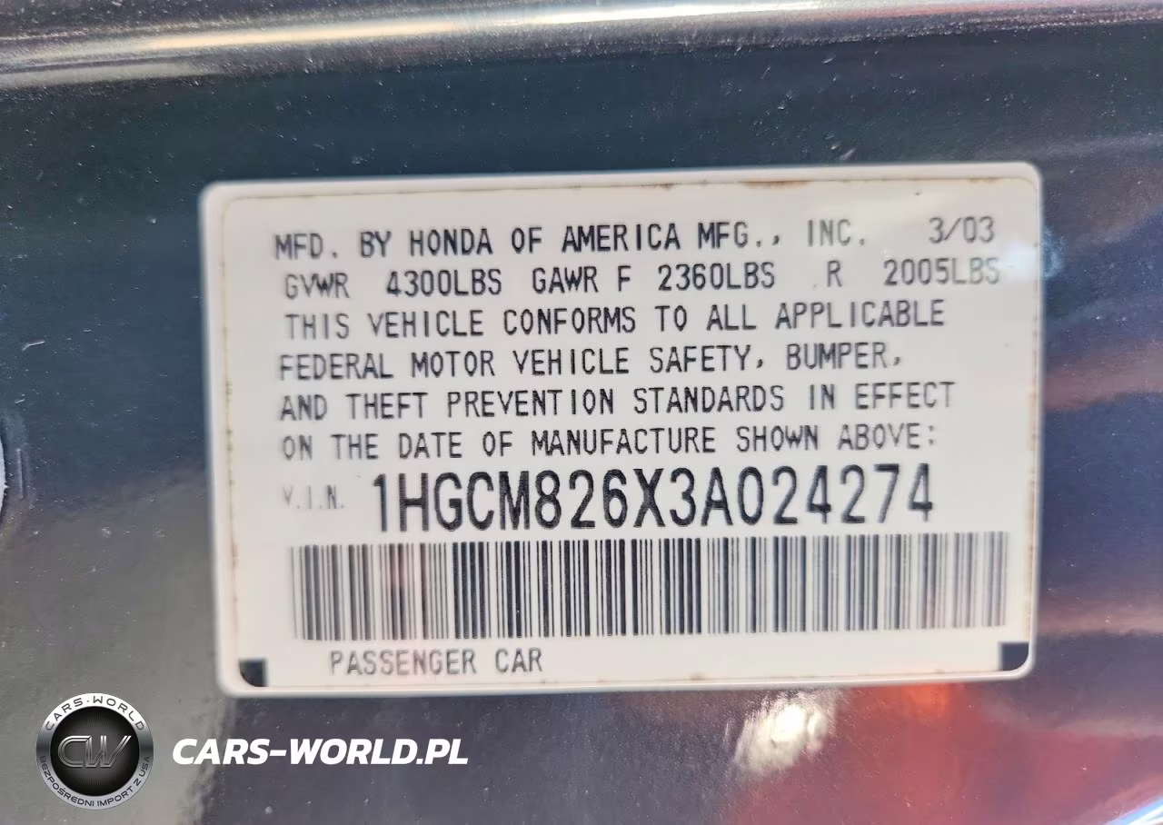 2003 Honda Accord Ex VIN:1HGCM826X3A024274 - 12