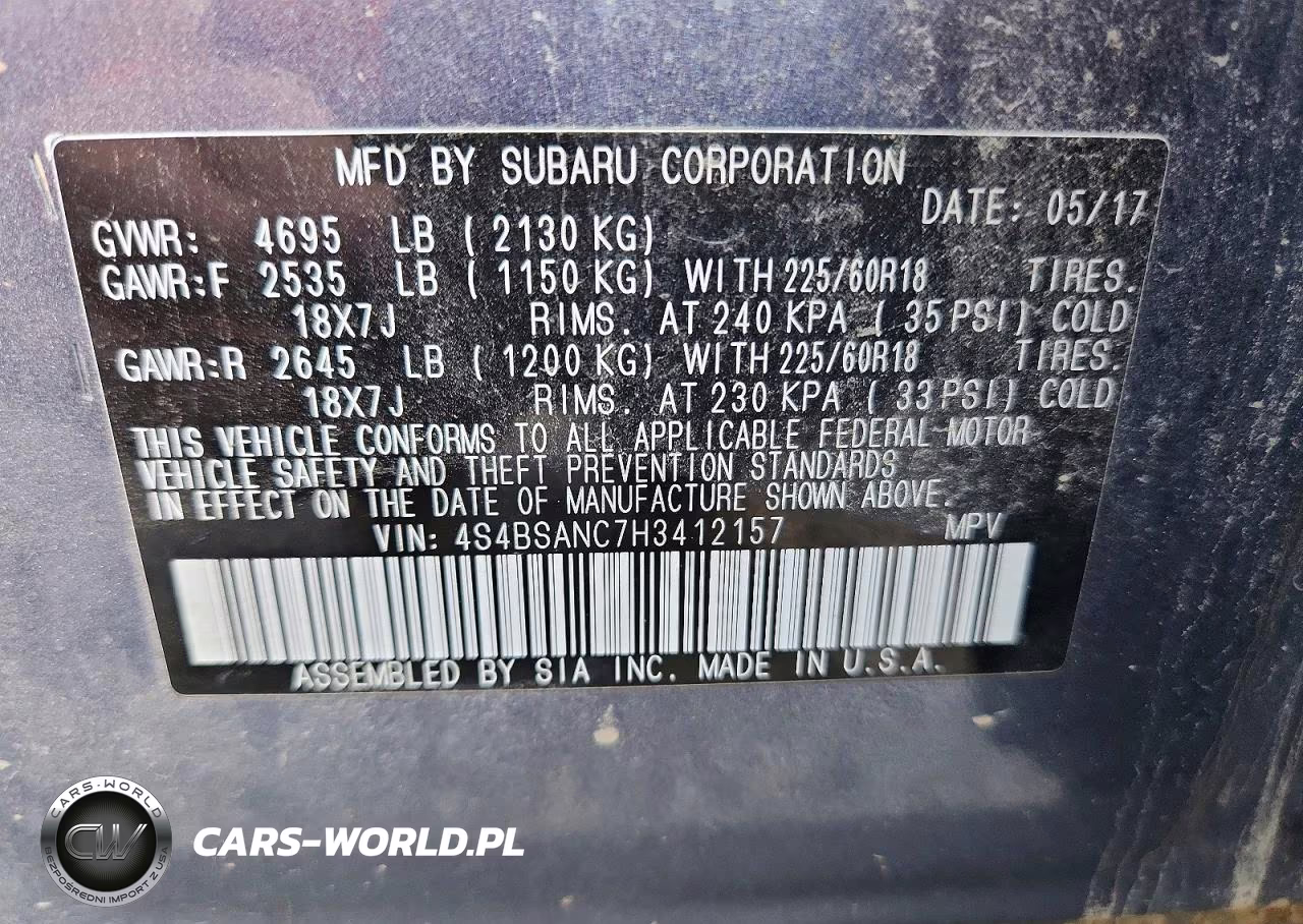2017 Subaru Outback 2.5I Limited VIN:4S4BSANC7H3412157 - 14