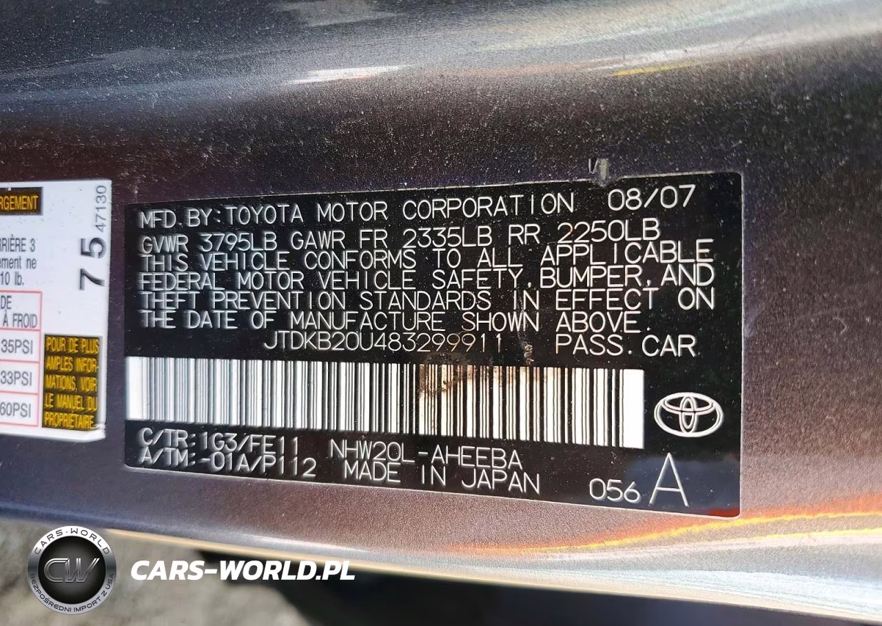 2008 Toyota Prius Base VIN:JTDKB20U483299911 - 12