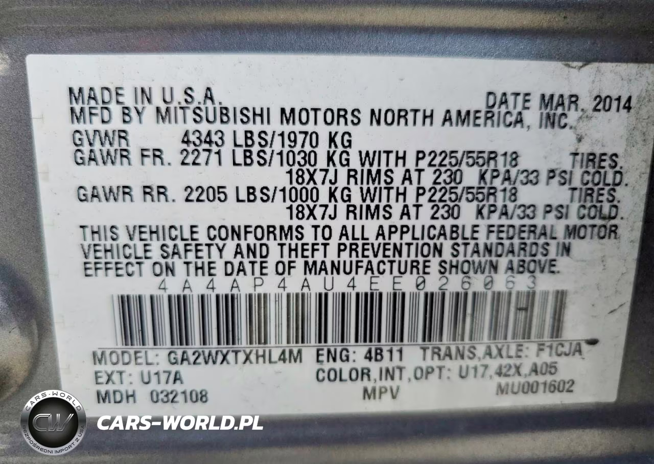 2014 Mitsubishi Outlander Sport Se VIN:4A4AP4AU4EE026063 - 14