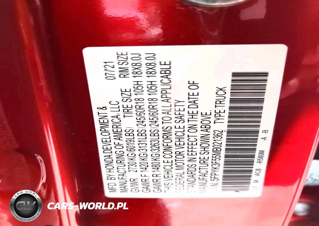 2021 Honda Ridgeline Rtl VIN:5FPYK3F55MB021362 - 13