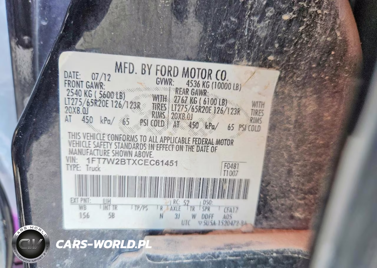 2012 Ford F250 Super Duty VIN:1FT7W2BTXCEC61451 - 12