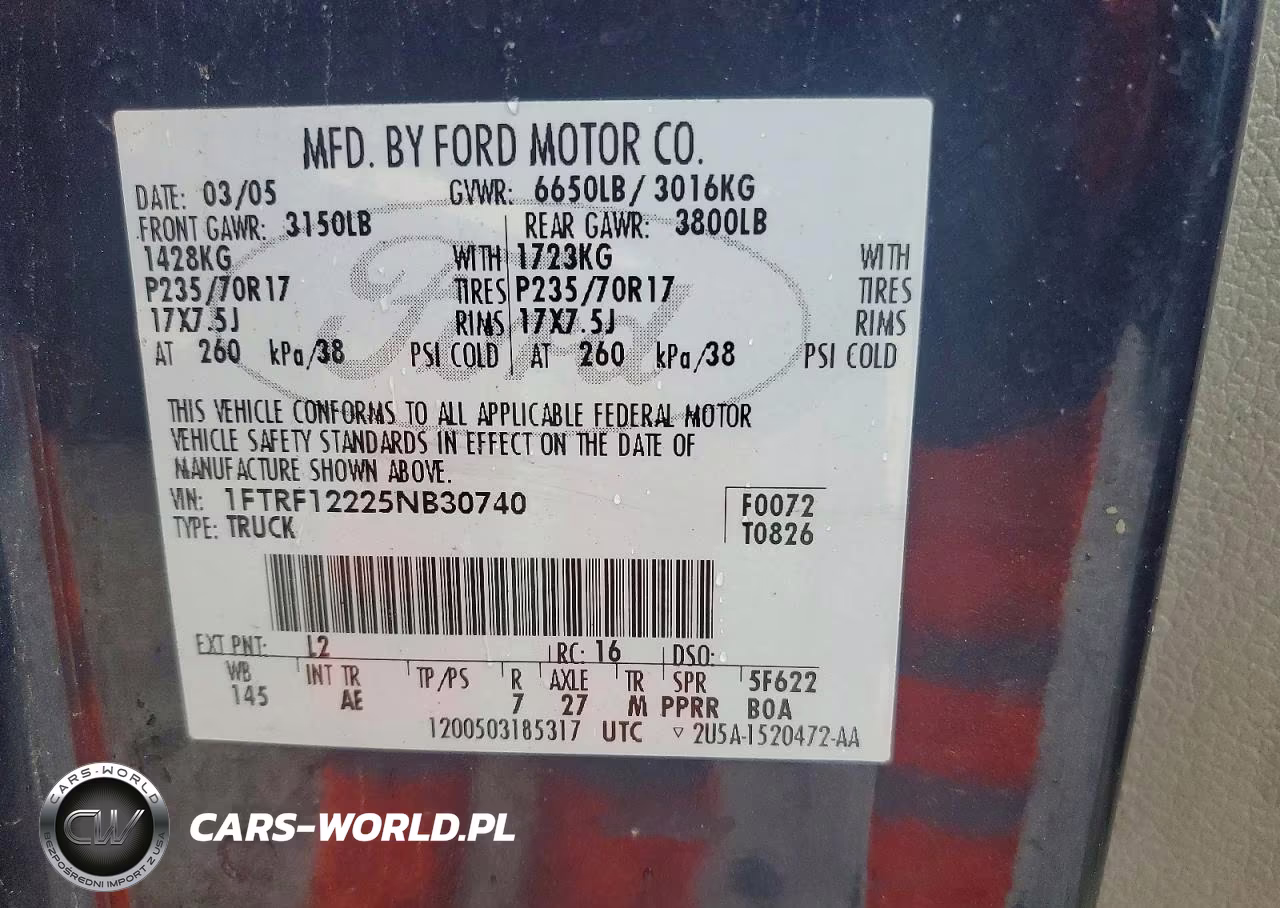 2005 Ford F150 VIN:1FTRF12225NB30740 - 12