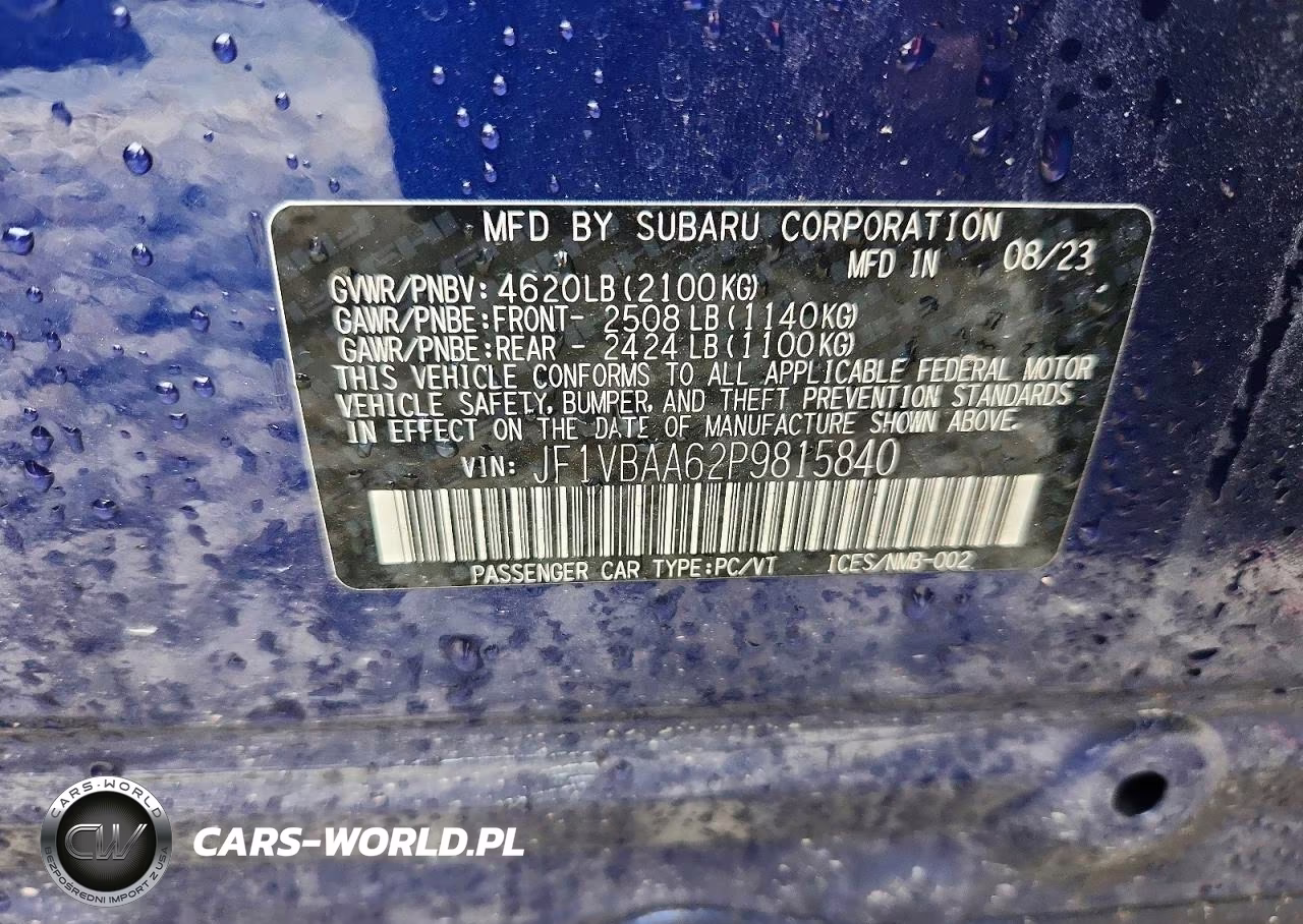 2023 Subaru Wrx VIN:JF1VBAA62P9815840 - 13