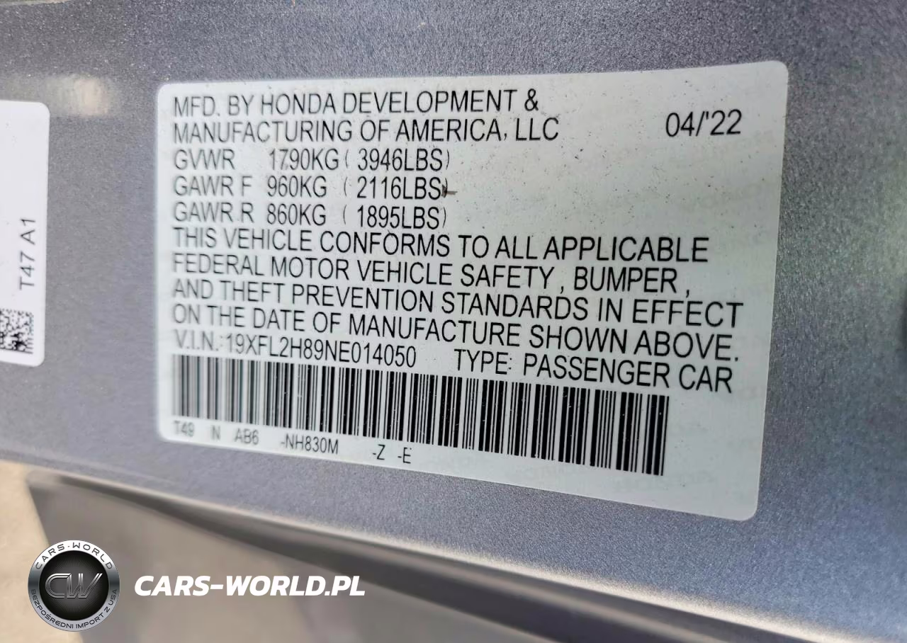 2022 Honda Civic Sport VIN:19XFL2H89NE014050 - 13